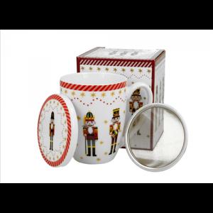 D.G.51261 Porcelánbögre tetővel, fémszűrővel, 360ml, dobozban, Christmas Nutcracker