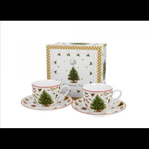 D.G.51414 Porceláncsésze+alj, 90ml, 2 személyes, dobozban, Christmas Tree