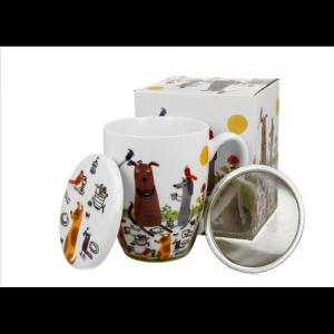 D.G.53883 Porcelánbögre tetővel, fémszűrővel, 360ml, dobozban, Dog picnic