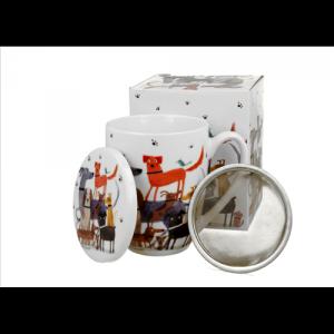 D.G.53920 Porcelánbögre tetővel, fémszűrővel, 360ml, dobozban, Dog walk
