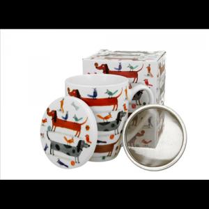 D.G.53968 Porcelánbögre tetővel, fémszűrővel, 360ml, dobozban, Long Dogs
