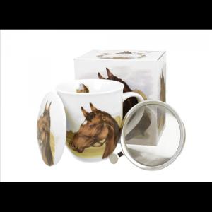 D.G.56440 Porcelánbögre tetővel, fémszűrővel, 400ml, dobozban, Horse Portrait