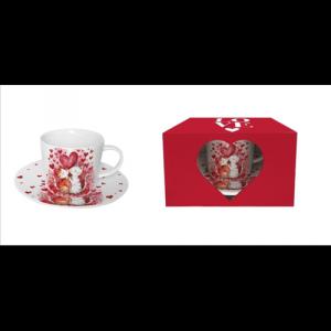 D.G.61659 Porceláncsésze+alj, 220ml, dobozban, Loving Cats