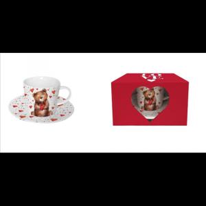 D.G.61994 Porceláncsésze+alj, 220ml, dobozban, Teddy Bear with a Heart