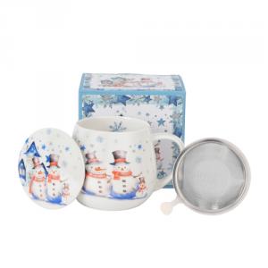 D.G.68580 Porcelánbögre tetővel, fémszűrővel, 430ml, dobozban, Snowman