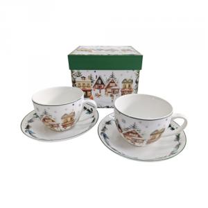 D.G.68863 Porceláncsésze+alj, 270ml, 2 személyes, dobozban, Christmas Village