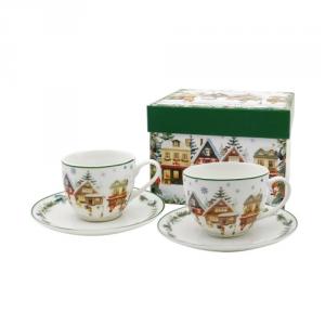 D.G.68887 Porceláncsésze+alj, 90ml, 2 személyes, dobozban, Christmas Village