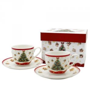 D.G.69129 Porceláncsésze+alj, 90ml, 2 személyes, dobozban, Christmas Tree 3