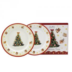 D.G.69198 Porcelán desszerttányér szett, 2db-os, 19cm, dobozban, Christmas Tree 3