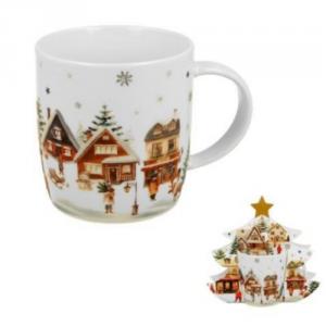 D.G.70804 Porcelánbögre 400ml, fenyőfa díszcsomagolásban, Christmas Village