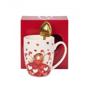 D.G.74833 Porcelánbögre  szív alakú teaszűrővel,360ml,dobozban,Angel