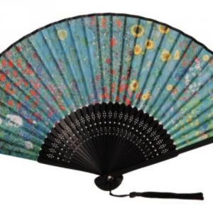 FRI.10134 Legyező 37x21x3cm, műanyag/polyester, Klimt: Kert napraforgókkal