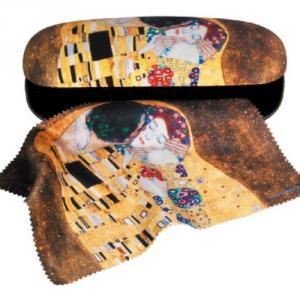 FRI.12521 Szemüvegtok textilbevonatú,törlőkendővel,16x4x6,5cm,Klimt:The Kiss