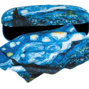 FRI.12526 Szemüvegtok textil bevonatú,törlőkendővel 16x4x6,5cm,Van Gogh:Csillagos éj