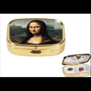 FRI.18196 Gyógyszeres fémdoboz 2 fakkos, 5,1x1,8x3,6cm, Leonardo da Vinci: Mona Lisa