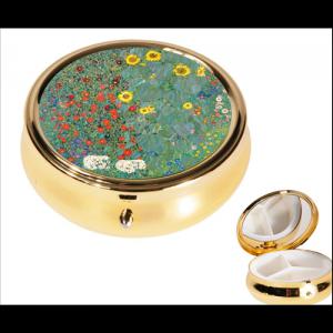 FRI.19924 Gyógyszeres fémdoboz 3 fakkos 6x2,1cm, Klimt: Kert napraforgókkal