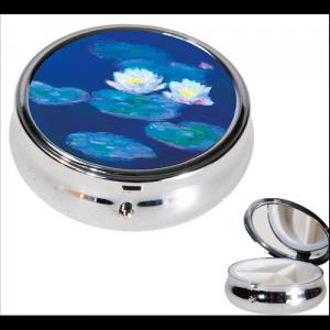 FRI.19967 Gyógyszeres fémdoboz 3 fakkos 6x2,1cm, Monet: Water Lilies