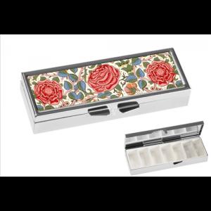 FRI.19977 Gyógyszeres fémdoboz 7 fakkos 10x1,8x3cm, William Morris: Roses