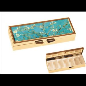 FRI.19981 Gyógyszeres fémdoboz 7 fakkos, 10x1,8x3cm, Van Gogh:Mandulavirágzás