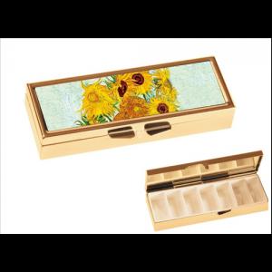 FRI.19982 Gyógyszeres fémdoboz 7 fakkos, 10x1,8x3cm, Van Gogh:Napraforgók