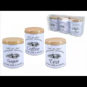 H.C.007-0355 Fémdoboz szett 3db-os,13,6x10,7cm,Homemade Tradition Sugar-Coffee-Tea