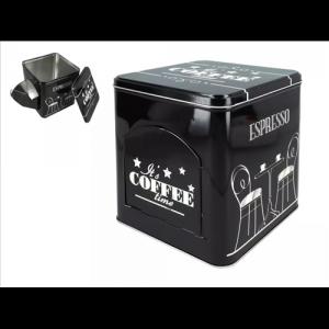 H.C.007-0399 Fémdoboz 17,3x17,3x18,5cm,fekete-fehér,It's Coffeetime