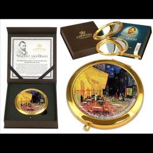 H.C.181-1304 Kézitükör nagyítós, fémkeretben, dobozban, 11cm, Van Gogh: Kávéház éjjel