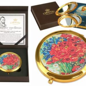 H.C.181-1307 Kézitükör nagyítós,fémkeretben,11cm,Van Gogh:Pipacsok és  százszorszépek