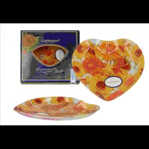 H.C.198-1441 Üvegtányér szív,18x19cm,Van Gogh:Napraforgók