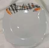 Homefavour szögletes narancs - szürke lapos tányér, porcelán, 24,8x24,8 cm, 1 db