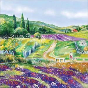 Levendulás szalvéta, AMB.13318345 Lavender landscape papírszalvéta 33x33cm, 20db-os, levendula mintás