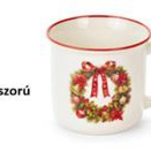 N.S.BGQ251901B Porcelánbögre skótkockás dobozban, 9,4x7,2x8,7cm, Christmas is coming, koszorú
