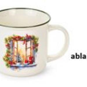 N.S.BGQ251901E Porcelánbögre skótkockás dobozban, 9,4x7,2x8,7cm, Christmas is coming, ablak
