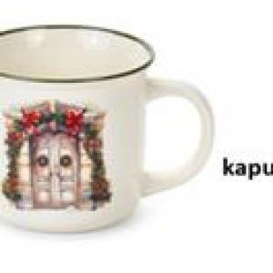 N.S.BGQ251901F Porcelánbögre skótkockás dobozban, 9,4x7,2x8,7cm, Christmas is coming, kapualj