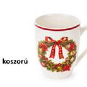 N.S.BGQ251902B Porcelánbögre teatojással skótkockás dobozban, 350ml, Christmas is coming, koszorú