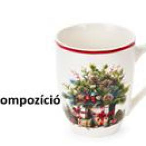 N.S.BGQ251902C Porcelánbögre teatojással skótkockás dobozban, 350ml, Christmas is coming, kompozíció