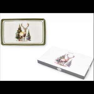 N.S.BGQ252003 Porcelántálca 21x13x1,6cm, Bosco incantato, szarvas