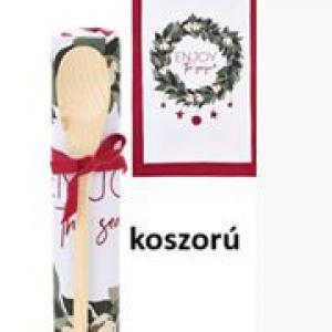 N.S.BLA251904A Ajándékszett: Pamut konyharuha 40x70cm fakanállal, Christmas is coming II. koszorú