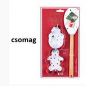 N.S.JHI251902B Ajándékszett:szilikonspatula fanyéllel 32cm és 2db fém sütiformázó 9cm, Christmas is coming II., csomag
