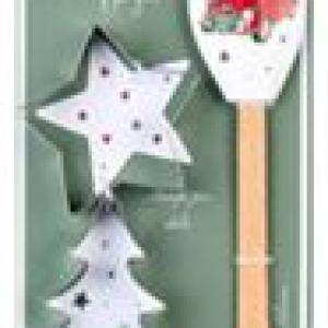 N.S.JHI251902D Ajándékszett:szilikonspatula fanyéllel 32cm és 2db fém sütiformázó 9cm, Christmas is coming II., autó