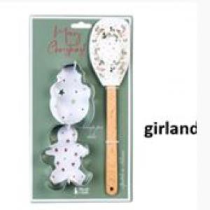 N.S.JHI251902E Ajándékszett:szilikonspatula fanyéllel 32cm és 2db fém sütiformázó 9cm, Christmas is coming II., girland