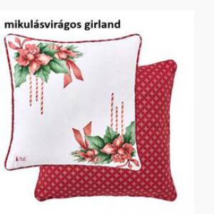 N.S.LEG251811A Párna töltelékkel 40x40cm, pamut, Storia di Natale mikulásvirágos girland