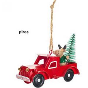 N.S.LWG251612A Merry Christmas autó 10x5x8cm, fém-műanyag függődísz dekorfigura, piros