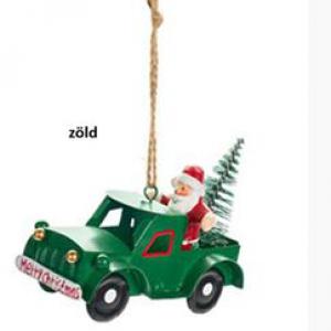 N.S.LWG251612C Merry Christmas autó 10x5x8cm, fém-műanyag függődísz dekorfigura, zöld
