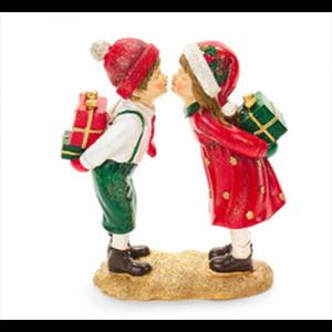 N.S.QHK251807 kisfiú-kislány csomagokkal, 15x6x18cm, műanyag dekorfigura