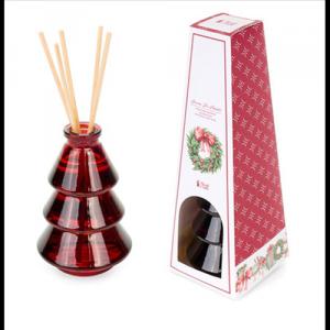 N.S.SFI251804 Szobaillatosító rattanpálcikával, piros fenyőüvegben, 100ml, fahéj-mandula, Storia di Natale
