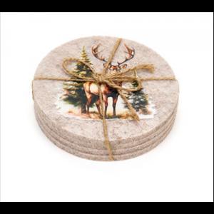 N.S.TKH252012 Filc poháralátét szett 4 db-os, Bosco incantato, szarvas
