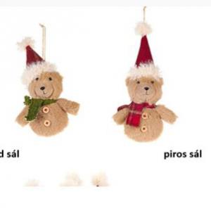 N.S.XAD251605 Plüssmaci függődísz 12x7x22cm, zöld/piros sállal