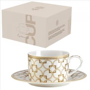 P.M.PM0124DECO Porcelán teáscsésze+alj 220ml dobozban, Déco