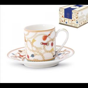 P.M.PM0125CHEV Porcelán eszpresszócsésze+alj 80ml 2 személyes dobozban, Cheval
